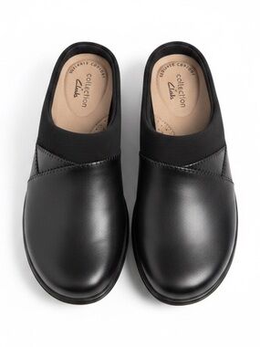 Clarks Comfort Leather Mule Clogs Black Slip On Casual Shoes 8.5